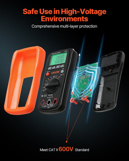 Digital multimeter, 4000-siffriga TRMS DC/AC voltmeter strömtester, multimeter med automatiskt område för ström, spänning, resistans, kapacitans, temperatur, dioder, kontinuitet, arbetscykelmätningar