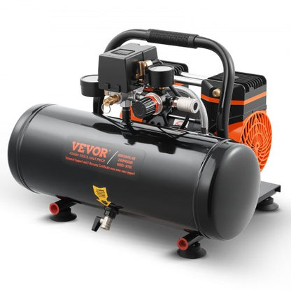 Luftkompressor, 7,5 liters ståltank, 1 hk 2,5 CFM 8 bar oljefri luftkompressor och max. 120 PSI tryck, 81 dB ultratyst bärbar kompressor, för bilreparationer, däckpåfyllning, sprutmålning
