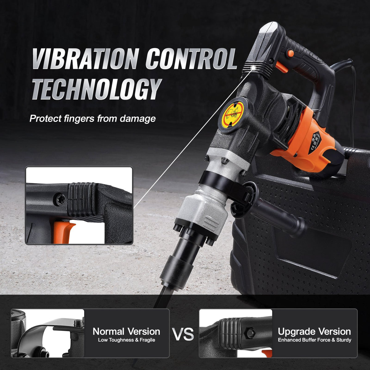 Demolition Jack Hammer Concrete Breaker 1600W Electric Hammer 2 Chisel Bit