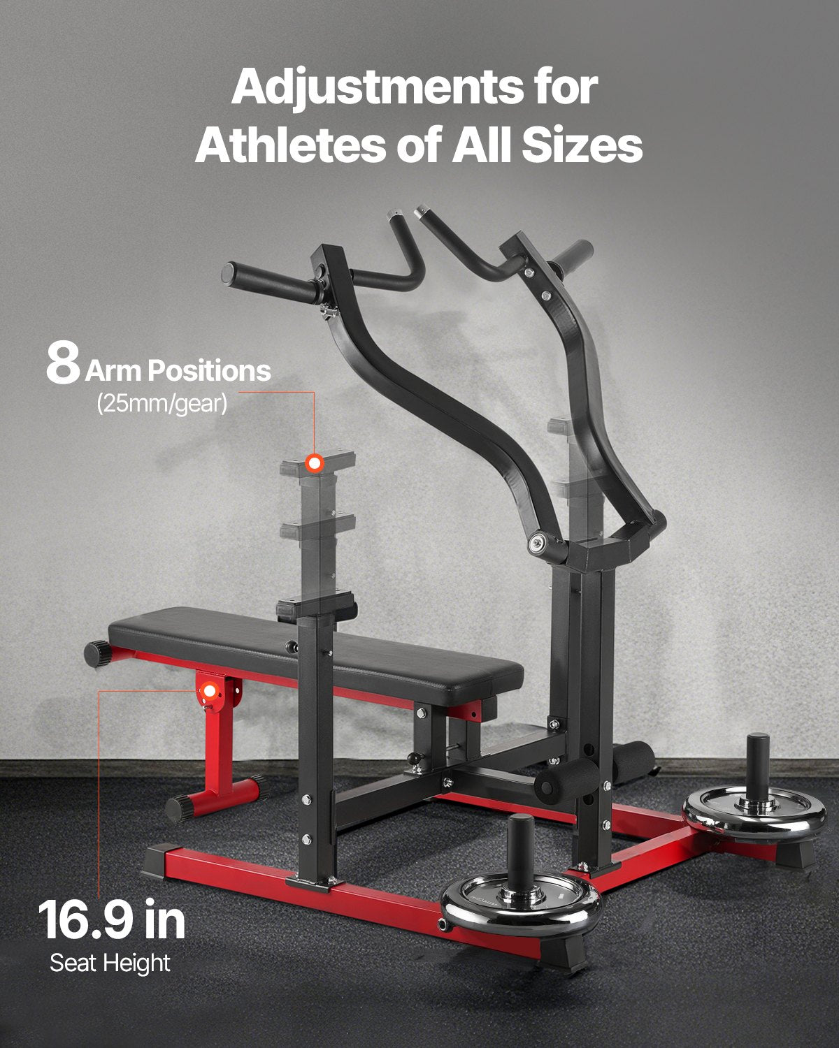 Bröstpressmaskin, 450 LBS bänkpressset, justerbar platt lutande bänk med oberoende konvergerande armar, övre bröstutrustning, fitnessutrustning för hemmagym för bröst, magmuskler, axel