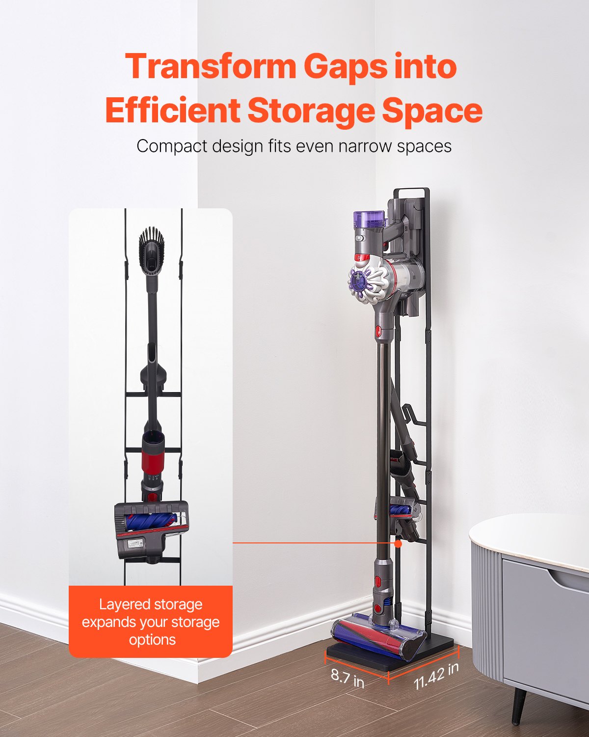Vacuum Stand, Compatible With Dyson V6 V7 V8 V10 V11 V15, Stable Vacuum Stand Holder with 4 Hooks for Dyson DC30 DC31 DC34 DC35 DC58 DC59 DC62 D74 Cordless Upright Vacuum Cleaners & Accessories