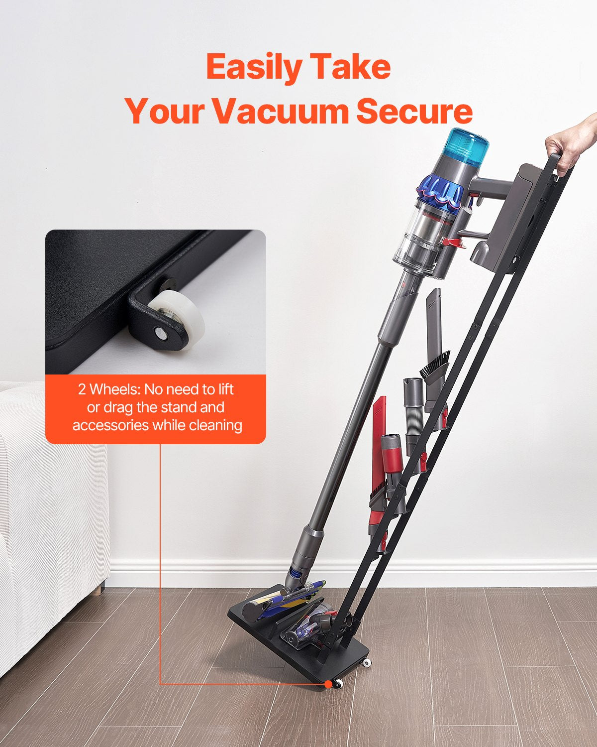 Dammsugningsställ, kompatibelt med Dyson V6 V7 V8 V10 V11 V15, stabilt dammsugningsställ med hjul för Dyson DC30 DC31 DC34 DC35 DC58 DC59 DC62 D74 sladdlösa upprätta dammsugare och tillbehör