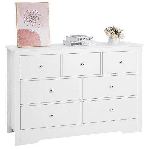 Byrå med 7 lådor, träbyrå med utdragbar hylla och tippskydd, modern minimalistisk byrå, garderobsorganisatör för vardagsrum, hall, sovrum, entré, ljust trä
