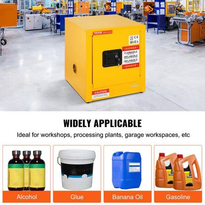 11 Gallon Safety Cabinet 16.9" X 16.9" X 18.1" Hazardous Hinges Manual Hot