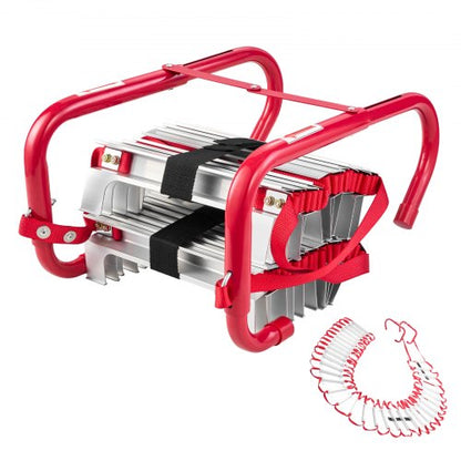 Fire Escape Ladder, 5-6 Story 15.24m Retractable Emergency Fire Ladder, Lightweight Aluminum Alloy Safety Escape Ladders with Sturdy Polyester Strap, Anti-Slip & Wide Rungs, 453KG Max Loading