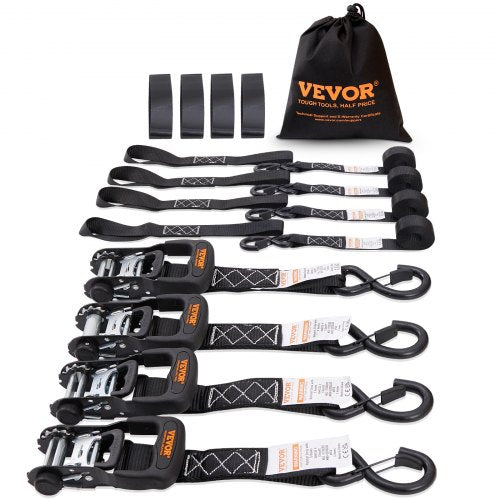 Spärrband (4-pack), max brottstyrka 5208 lb, inkluderar 4 premium 1,6" x 8' spärrband med vadderade handtag, för förflyttning av last, apparater, trädgårdsutrustning, motorcykel