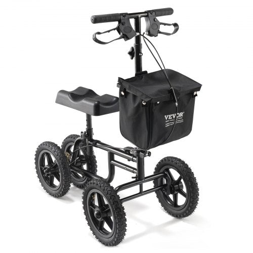 Folding Knee Scooter, Carbon Steel Steerable Knee Walker with Height-Adjustable Handlebar & Knee Pad, 12" (30.5 cm) All-Terrain Wheel, Dual Brakes, Leg Recovery Scooter for Injured Ankle Foot Knee, 350LBS/158.8 kg