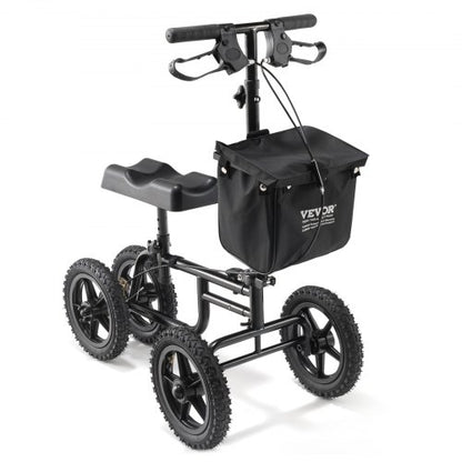 Folding Knee Scooter, Carbon Steel Steerable Knee Walker with Height-Adjustable Handlebar & Knee Pad, 12" (30.5 cm) All-Terrain Wheel, Dual Brakes, Leg Recovery Scooter for Injured Ankle Foot Knee, 350LBS/158.8 kg