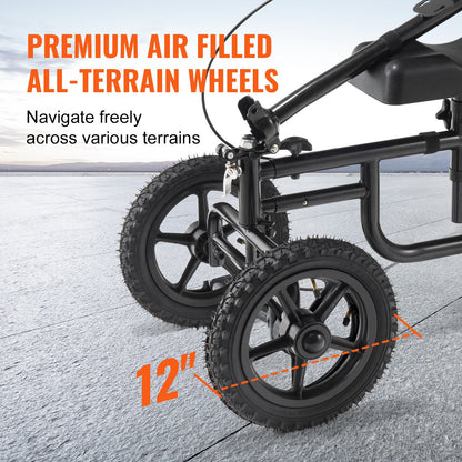 Folding Knee Scooter, Carbon Steel Steerable Knee Walker with Height-Adjustable Handlebar & Knee Pad, 12" (30.5 cm) All-Terrain Wheel, Dual Brakes, Leg Recovery Scooter for Injured Ankle Foot Knee, 350LBS/158.8 kg