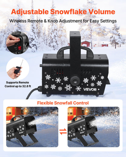 Snökan, kraftfull 1500W, handhållen/hängande snökanon, trådlös fjärrkontroll, snöflingemaskin med 5L vätsketank, snöflingemaskin för juldekorationer utomhus och inomhus