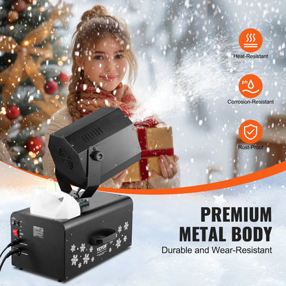 Snökanon, 2000W, gungande snötillverkningsmaskin med 5L tank, trådbunden och trådlös fjärrkontroll, snöflingemaskin med hög effekt inomhus, falsk snömaskin för julfester, bröllop, sceneffekt