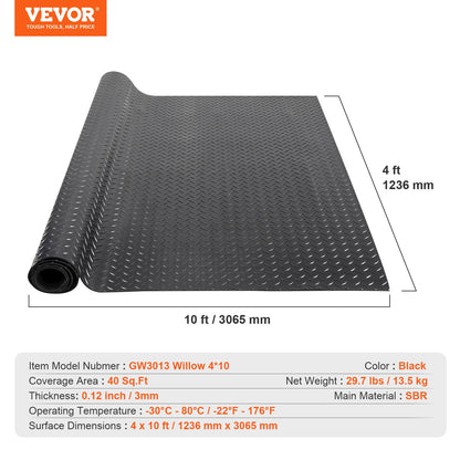 Diamantplåtad gummimatta för underbilar, 3 mm x 1,2 m x 3 m garagematta, SBR gummimatta för garagegolv, lätt att rengöra, diamantplåtad gummimatta för underbilar, garageindustrins gym, svart