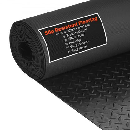 Garage Floor Roll, 1.22 x 6.1 m Garage Flooring Mat, 3 mm Thickened Rubber Diamond Plate Floor Protector Mat, Non-Slip, Wear-resist, Waterproof, Easy to Clean for Warehouse, Gyms, Trailer, Black