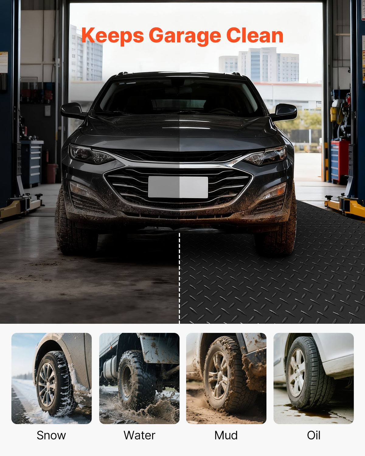 Garage Floor Roll, 1.22 x 6.1 m Garage Flooring Mat, 3 mm Thickened Rubber Diamond Plate Floor Protector Mat, Non-Slip, Wear-resist, Waterproof, Easy to Clean for Warehouse, Gyms, Trailer, Black