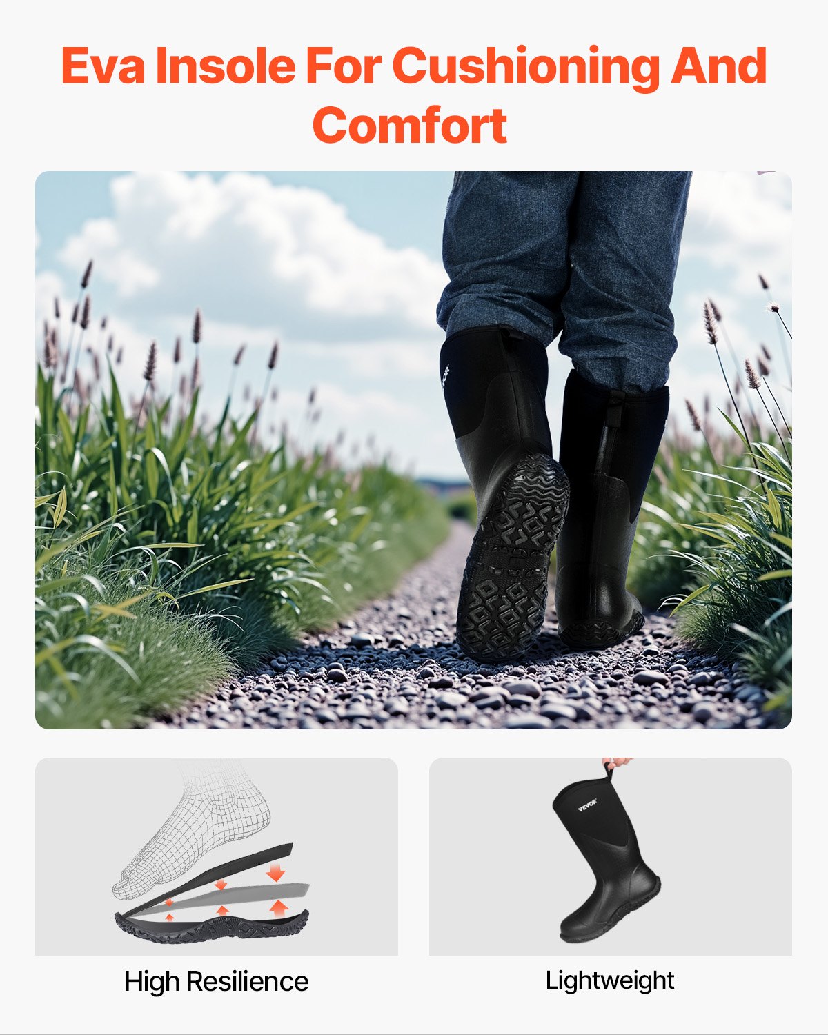 Men's Rubber Boots, Protective Footwear, Waterproof Anti Slip Hunting Boots, Gardening Insulated Mud Boots, Protective Footwear, Lightweight & Durable, for Manufacturing, Farming, Size 12 US