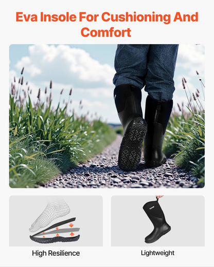 Men's Rubber Boots, Protective Footwear, Waterproof Anti Slip Hunting Boots, Gardening Insulated Mud Boots, Protective Footwear, Lightweight & Durable, for Manufacturing, Farming, Size 12 US