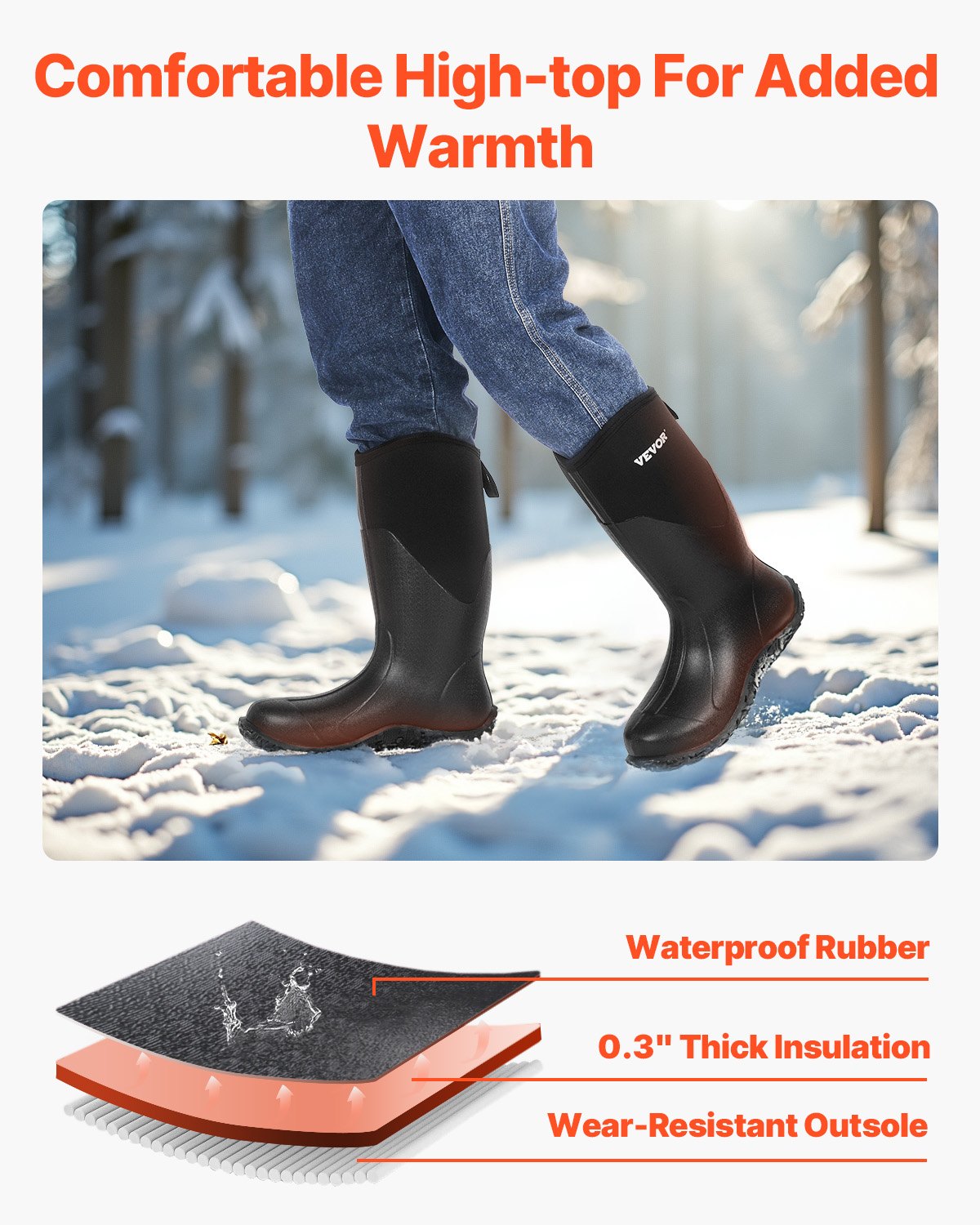Men's Rubber Boots, Protective Footwear, Waterproof Anti Slip Hunting Boots, Gardening Insulated Mud Boots, Protective Footwear, Lightweight & Durable, for Manufacturing, Farming, Size 12 US