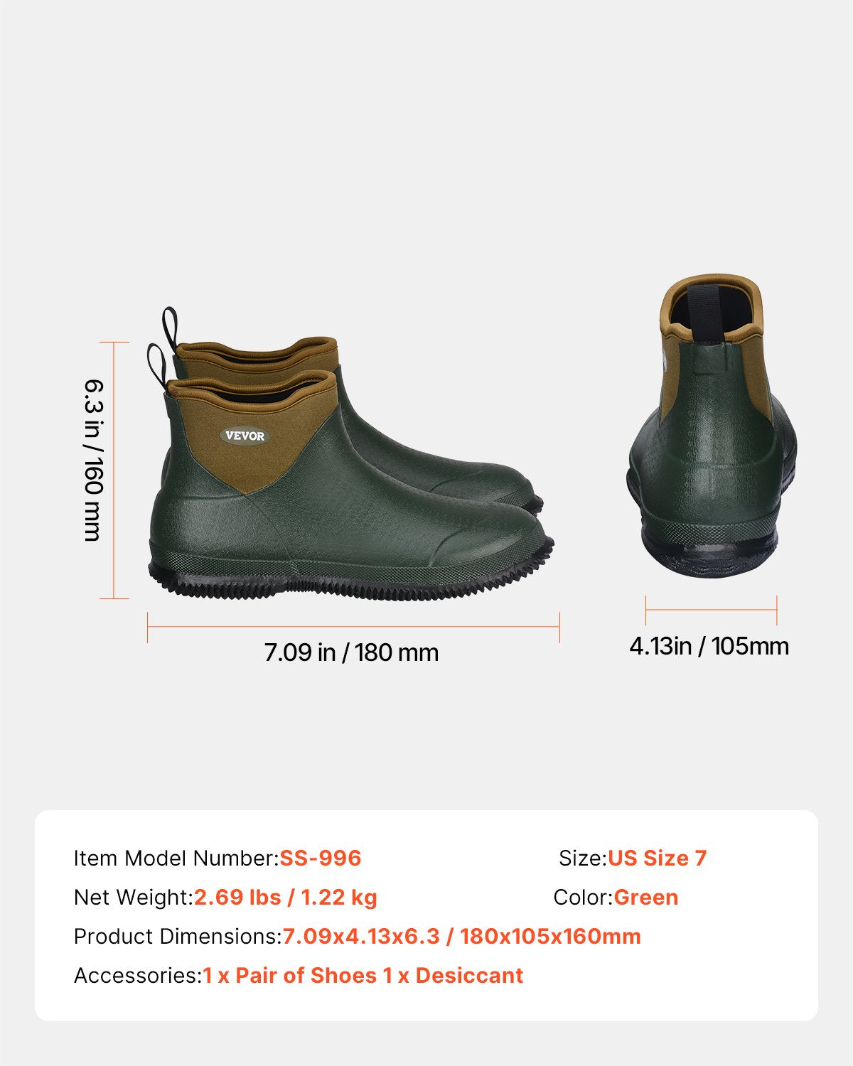 Damdäckskängor, Vattentäta fiskestövlar, Halkfria gummistövlar med fotled, Isolerade lerstövlar för trädgårdsarbete, Neoprengummi, Lätt och hållbar, För tillverkning, Jordbruk, Storlek 7 US
