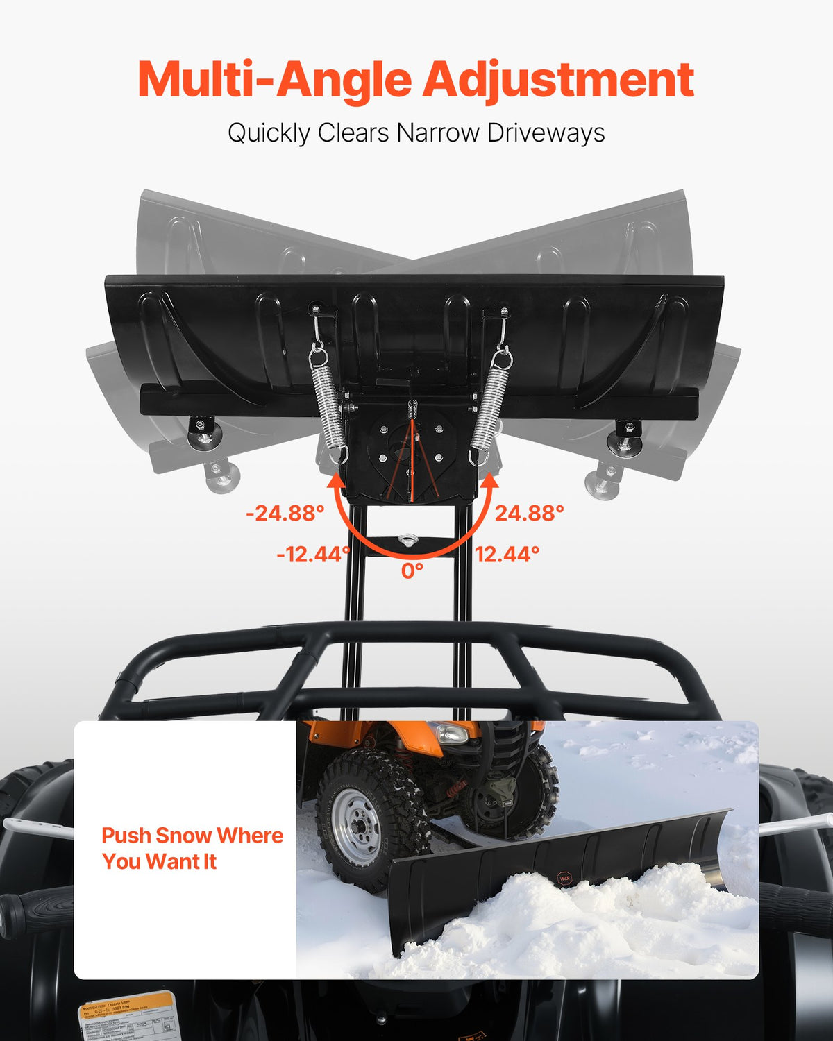 Snow Plow Kit, 122 cm Universal Snow Plow Attachment, Height & Left-Right Adjustable, Quick To Detach, Steel ATV Scrape Blade, 3 Mount Options, Efficient Snows Clearing, for Most ATVs & UTVs