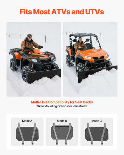Snow Plow Kit, 122 cm Universal Snow Plow Attachment, Height & Left-Right Adjustable, Quick To Detach, Steel ATV Scrape Blade, 3 Mount Options, Efficient Snows Clearing, for Most ATVs & UTVs