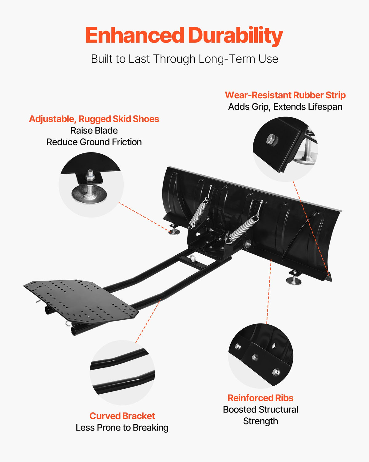 Snow Plow Kit, 122 cm Universal Snow Plow Attachment, Height & Left-Right Adjustable, Quick To Detach, Steel ATV Scrape Blade, 3 Mount Options, Efficient Snows Clearing, for Most ATVs & UTVs