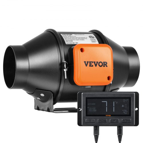 Inline-kanalfläkt, 102 mm 129,7 CFM tyst EC-motorventilationsfläkt, med temperatur- och fuktighetsregulator för kylförstärkare, odlingstält, hydroponik