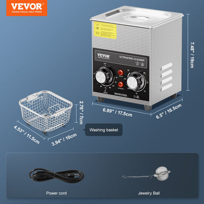 2L ultraljudsrengöring med värmetimer och korg, professionell digital sonisk kavitationsmaskin, 60W rengöringsmaskin för klockinstrument, glasögon, mynt, metalldelar, verktyg