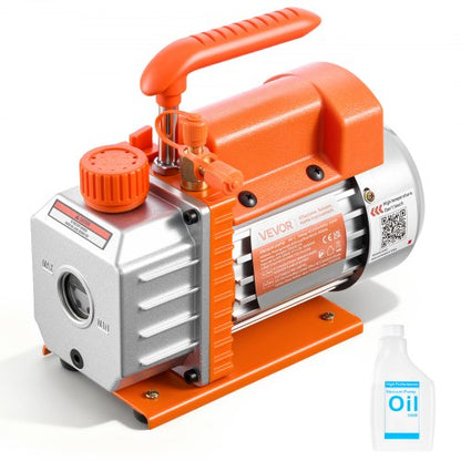 Vacuum Pump, 3.5 CFM 99 L/min, HVAC Single Stage Rotary Vane AC Vacuum Pump, for R134a R22 R410a Systems, 4 Pole Motor, for Automotive Air Conditioner Maintenance Resin Degassing, Oil Included