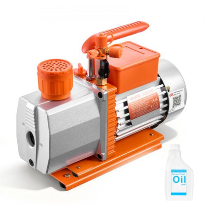 Vacuum Pump, 7 CFM 198 L/min, HVAC Two Stage Rotary Vane AC Vacuum Pump, for R134a R22 R410a R1234YF R32, 4 Pole Motor, for Automotive Air Conditioner Maintenance Resin Degassing, Oil Included