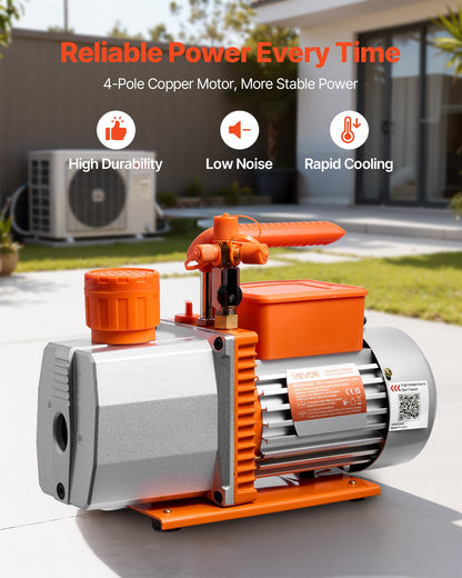 Vacuum Pump, 7 CFM 198 L/min, HVAC Two Stage Rotary Vane AC Vacuum Pump, for R134a R22 R410a R1234YF R32, 4 Pole Motor, for Automotive Air Conditioner Maintenance Resin Degassing, Oil Included