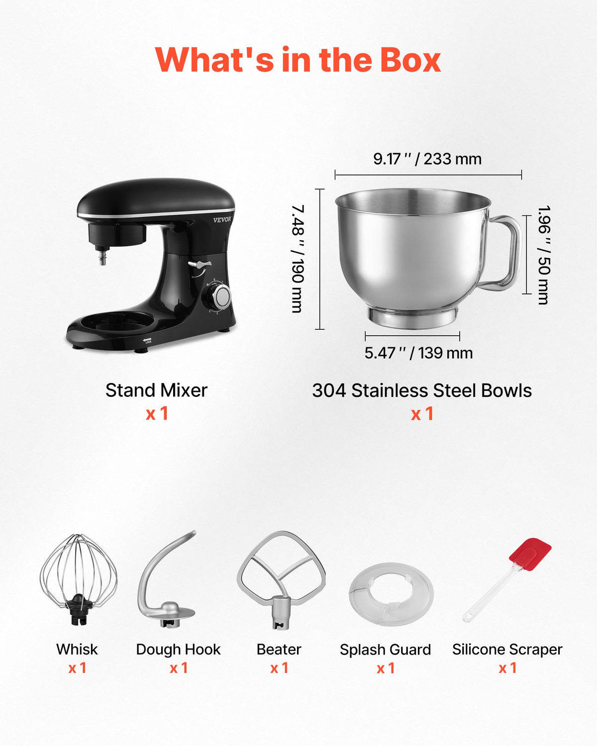 Stand Mixer, 6 QT Dough Mixer, 1400W 6 + P Speeds Tilt-head Food Mixer with Stainless Steel Bowl, Dough Hook, Wire Whip, Flat Beater, Scraper,Household Stand Mixer for Baking, Mixing, Black