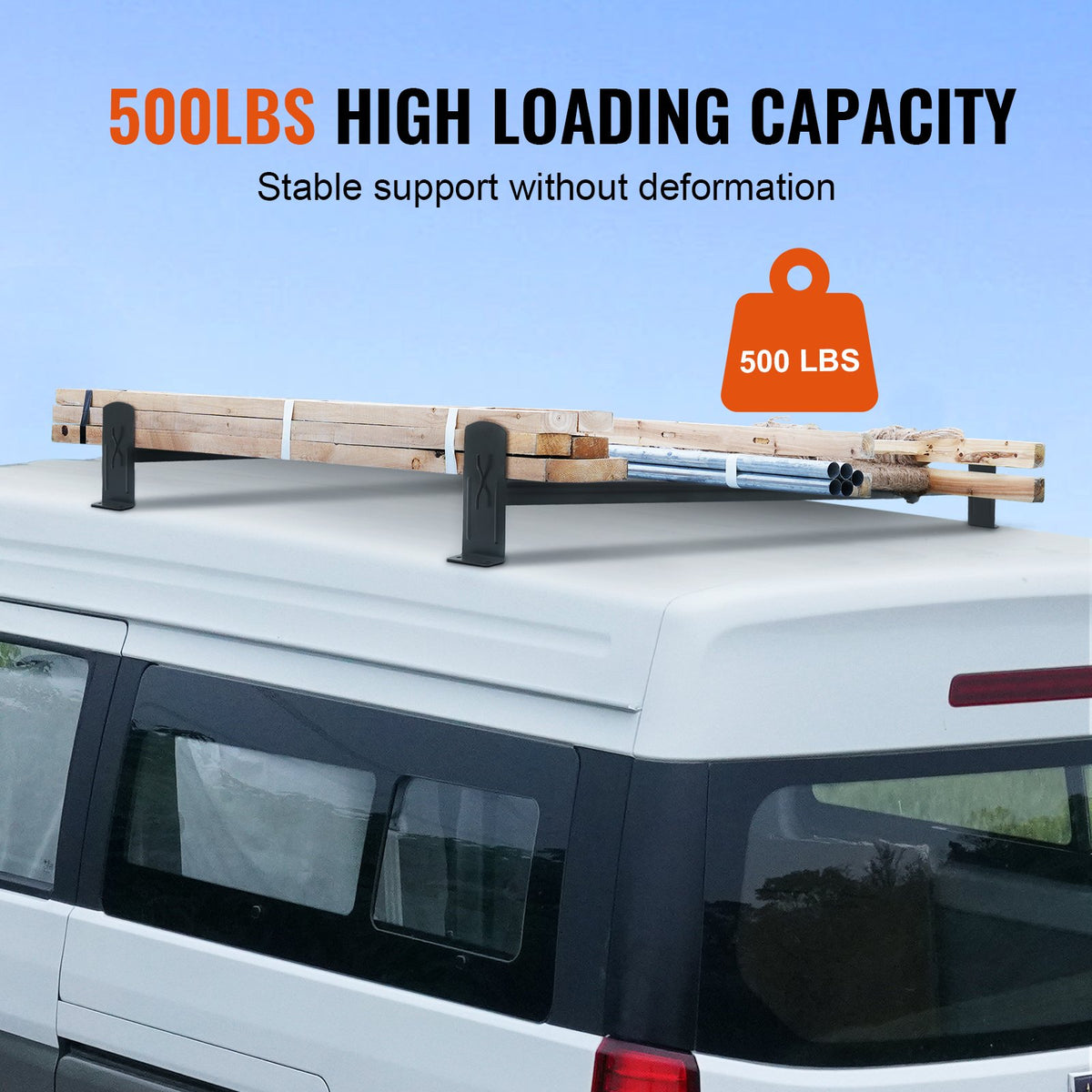 Takräcke för skåpbil, takräcken i legerat stål med 2 stänger, takräcke med kapacitet 227 kg, justerbar längd 910-1330 mm, stegräcke för skåpbilar, kompatibelt med Chevrolet Express, GMC Savana etc., borrfäste