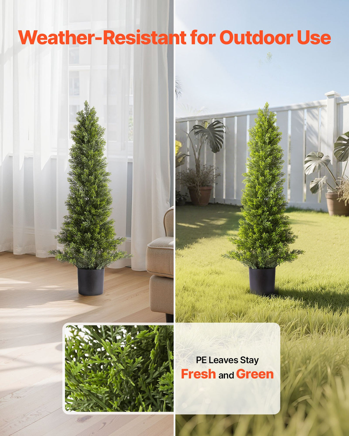 Konstgjorda topiary cederträd, 2 set 914 mm konstgjorda tallbuskar, konstgjorda sidenträd ser äkta ut, enkel montering för dekoration veranda utomhus uteplats trädgård balkong bakgård inomhus kontor