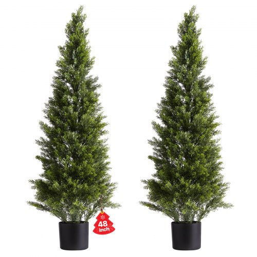 Konstgjorda topiary cederträd, 2 set 1219 mm konstgjorda tallbuskar, konstgjorda sidenträd ser äkta ut, enkel montering för dekoration veranda utomhus uteplats trädgård balkong bakgård inomhus kontor