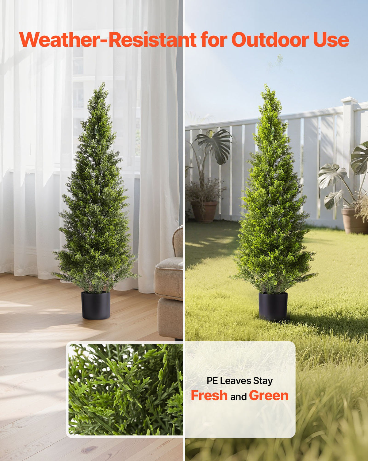 Konstgjorda topiary cederträd, 2 set 1219 mm konstgjorda tallbuskar, konstgjorda sidenträd ser äkta ut, enkel montering för dekoration veranda utomhus uteplats trädgård balkong bakgård inomhus kontor