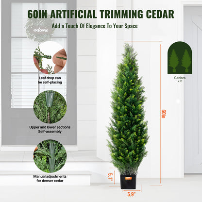 2-pack 152,4 cm konstgjord cederträd topiary konstväxt UV-dekor inomhus/utomhus