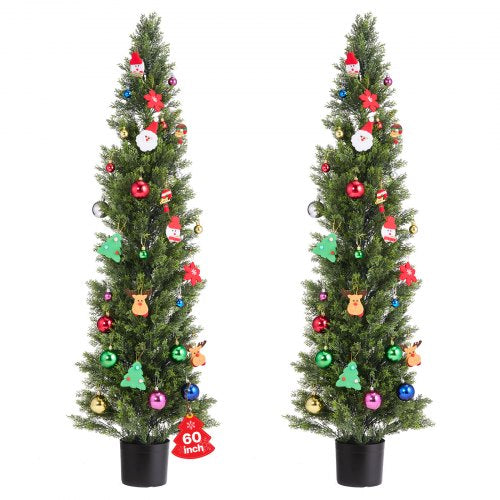 Artificial Topiary Cedar Trees, 2 Set 1524mm Faux Pine Shrubs Plants, Fake Silk Tree Look Real, Easy Assembly for Decor Front Porch Outdoor Patio Garden Balcony Backyard Indoor Office