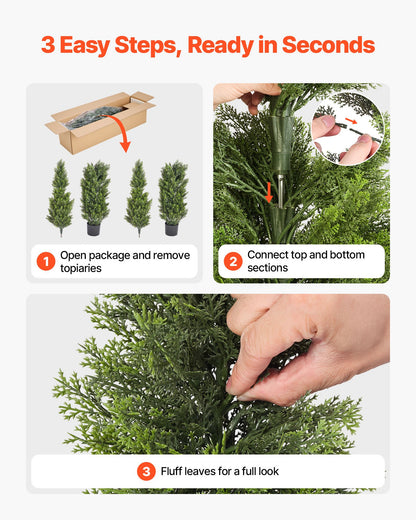 Artificial Topiary Cedar Trees, 2 Set 1524mm Faux Pine Shrubs Plants, Fake Silk Tree Look Real, Easy Assembly for Decor Front Porch Outdoor Patio Garden Balcony Backyard Indoor Office