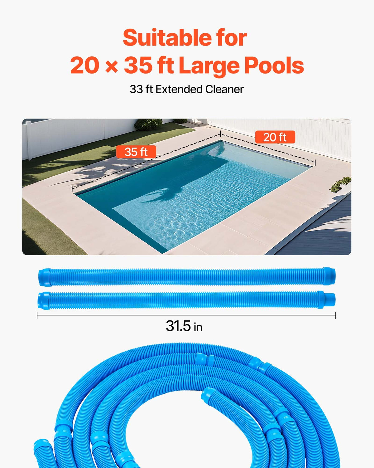 Sugande poolrengörare, automatisk pooldammsugare, automatisk poolrengörare med sugfunktion, sugande poolsopmaskin med 12 slangar, för nedgrävda och ovanmarkspooler upp till 609,6 x 1066,8 cm