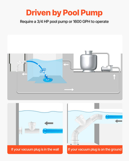 Sugande poolrengörare, automatisk pooldammsugare, automatisk poolrengörare med sugfunktion, sugande poolsopmaskin med 12 slangar, för nedgrävda och ovanmarkspooler upp till 609,6 x 1066,8 cm