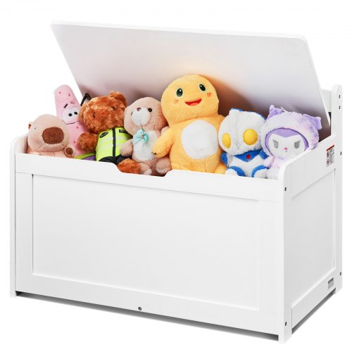 Wooden Toy Chest for Kids, Toddler Toy Storage Box with Flip-Top Lid and Safety Hinge, 32.68 x 17.91 x 24.02" Large Kids Storage Bench for Playroom, Bedroom, Living Room or Entryway, White