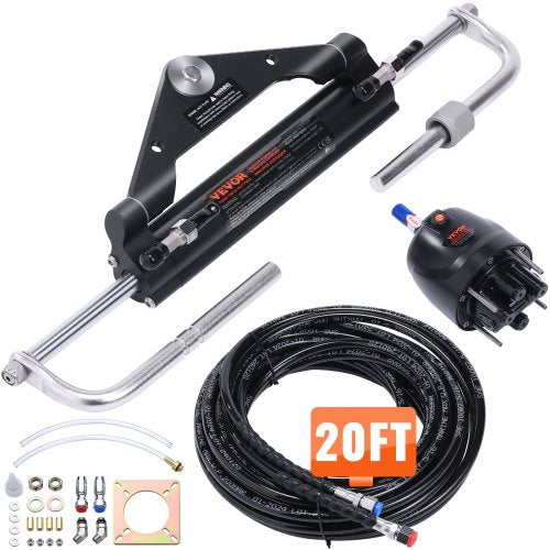 Hydraulic Outboard Steering Kit, 112 kW(150HP), Marine Boat Hydraulic Steering System, with Helm Pump Two-Way Lock Cylinder and 6.1 m(20 Feet) Hydraulic Steering Hose, for Single Station Single-Engine Boats
