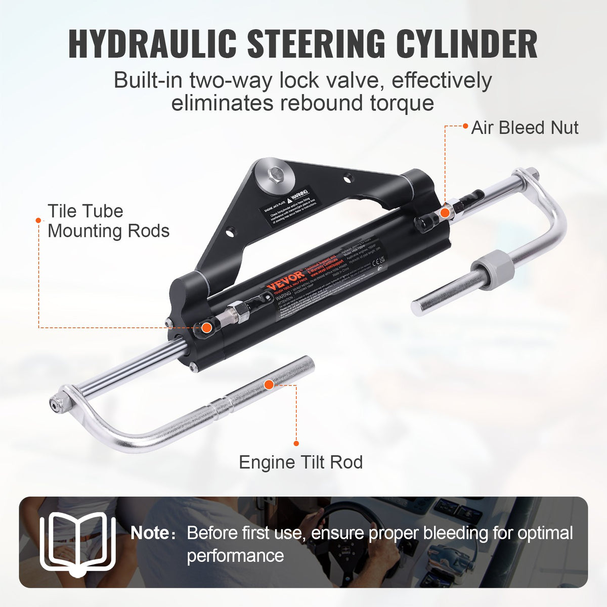 Hydraulic Outboard Steering Kit, 112 kW(150HP), Marine Boat Hydraulic Steering System, with Helm Pump Two-Way Lock Cylinder and 6.1 m(20 Feet) Hydraulic Steering Hose, for Single Station Single-Engine Boats