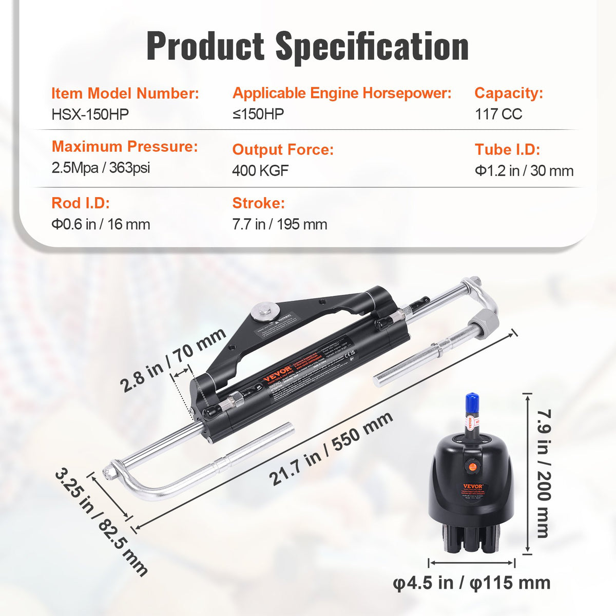 Hydraulic Outboard Steering Kit, 112 kW(150HP), Marine Boat Hydraulic Steering System, with Helm Pump Two-Way Lock Cylinder and 6.1 m(20 Feet) Hydraulic Steering Hose, for Single Station Single-Engine Boats