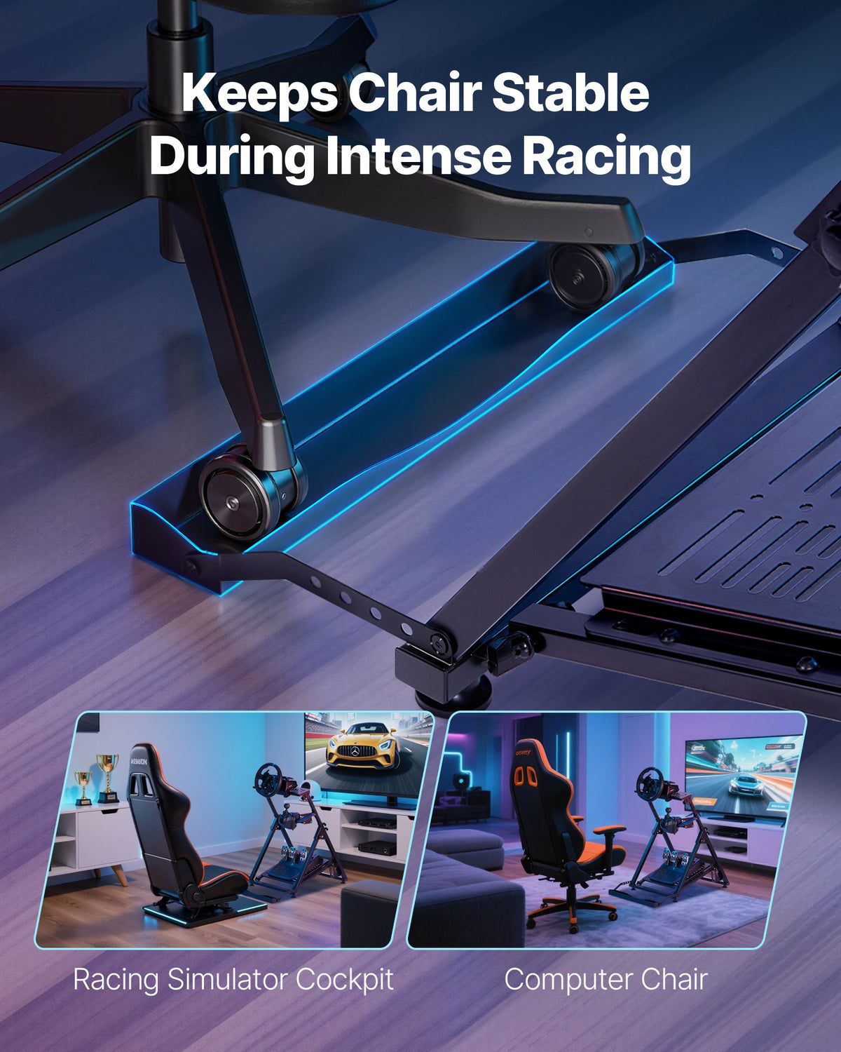 Stativ för racingratt, justerbart och hopfällbart simulatorstativ för Logitech G923 G920 G29 G27, Thrustmaster T300RS TX F458 T500RS T3PA-PRO(F1/GT) Gaming Cockpit, pedalsimulator ingår ej