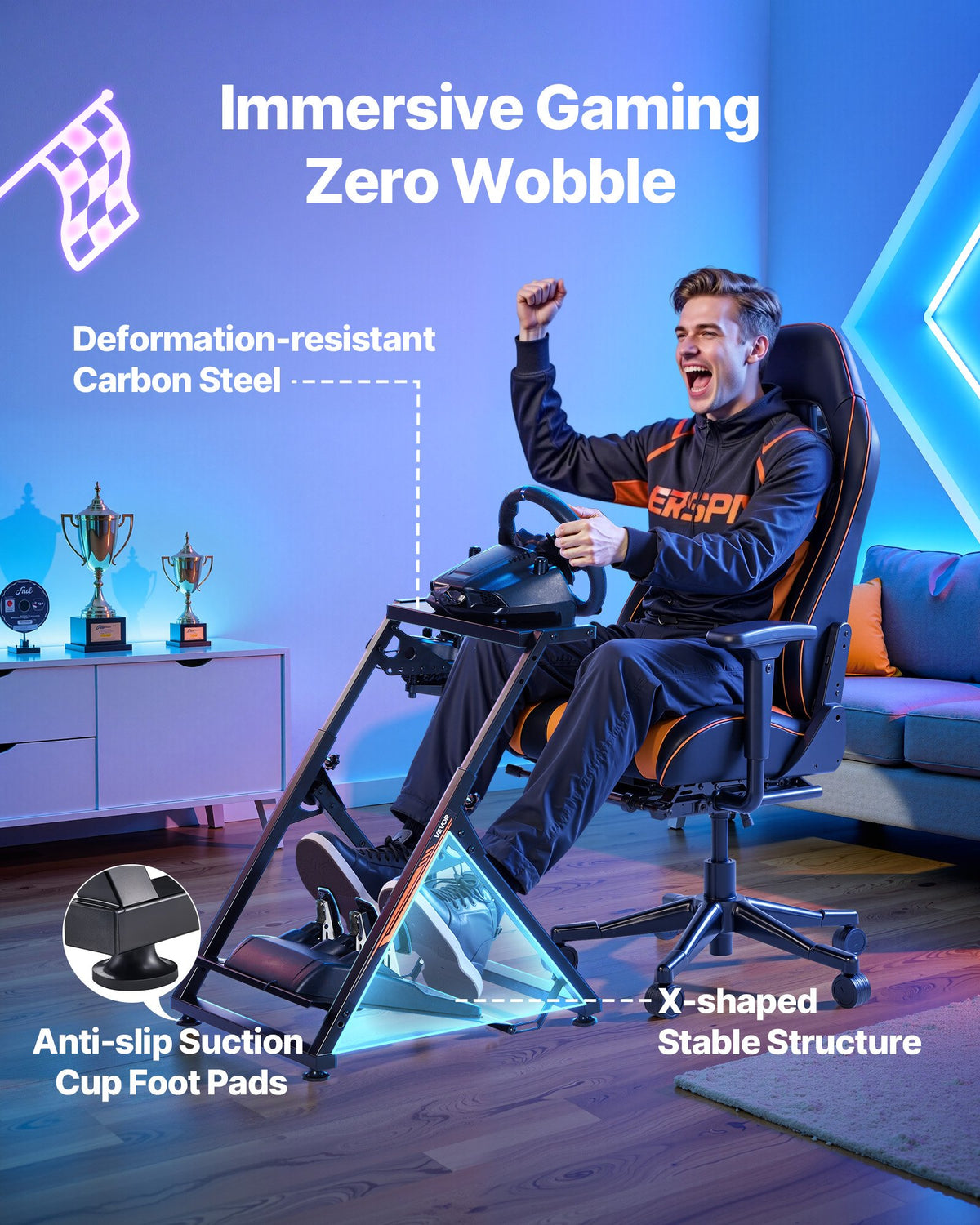Racing Wheel Stand, Adjustable & Foldable Simulator Stand for Logitech G923 G920 G29 G27, Thrustmaster T300RS TX F458 T500RS T3PA-PRO(F1/GT) Gaming Cockpit,Pedals Simulator NOT Included,Compact