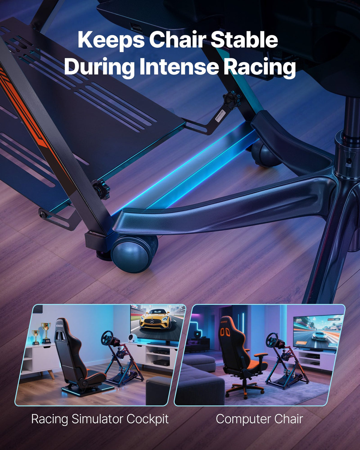 Racing Wheel Stand, Adjustable & Foldable Simulator Stand for Logitech G923 G920 G29 G27, Thrustmaster T300RS TX F458 T500RS T3PA-PRO(F1/GT) Gaming Cockpit,Pedals Simulator NOT Included,Compact