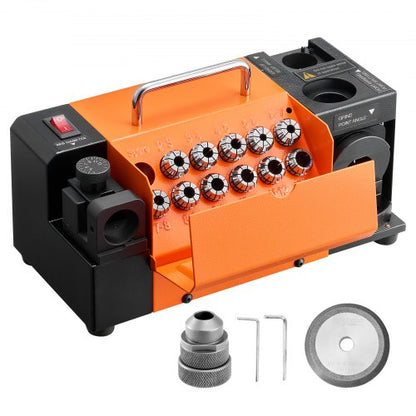 Drill Bits Sharpener MR-13D, 3–13mm Professional Drill Bit Grinder with Adjustable Lip Relief Angle, Front Cutting Lip & 95°-135° Point Angle, 4600RPM Re-Sharpener with 11 Collets & CBN Wheel