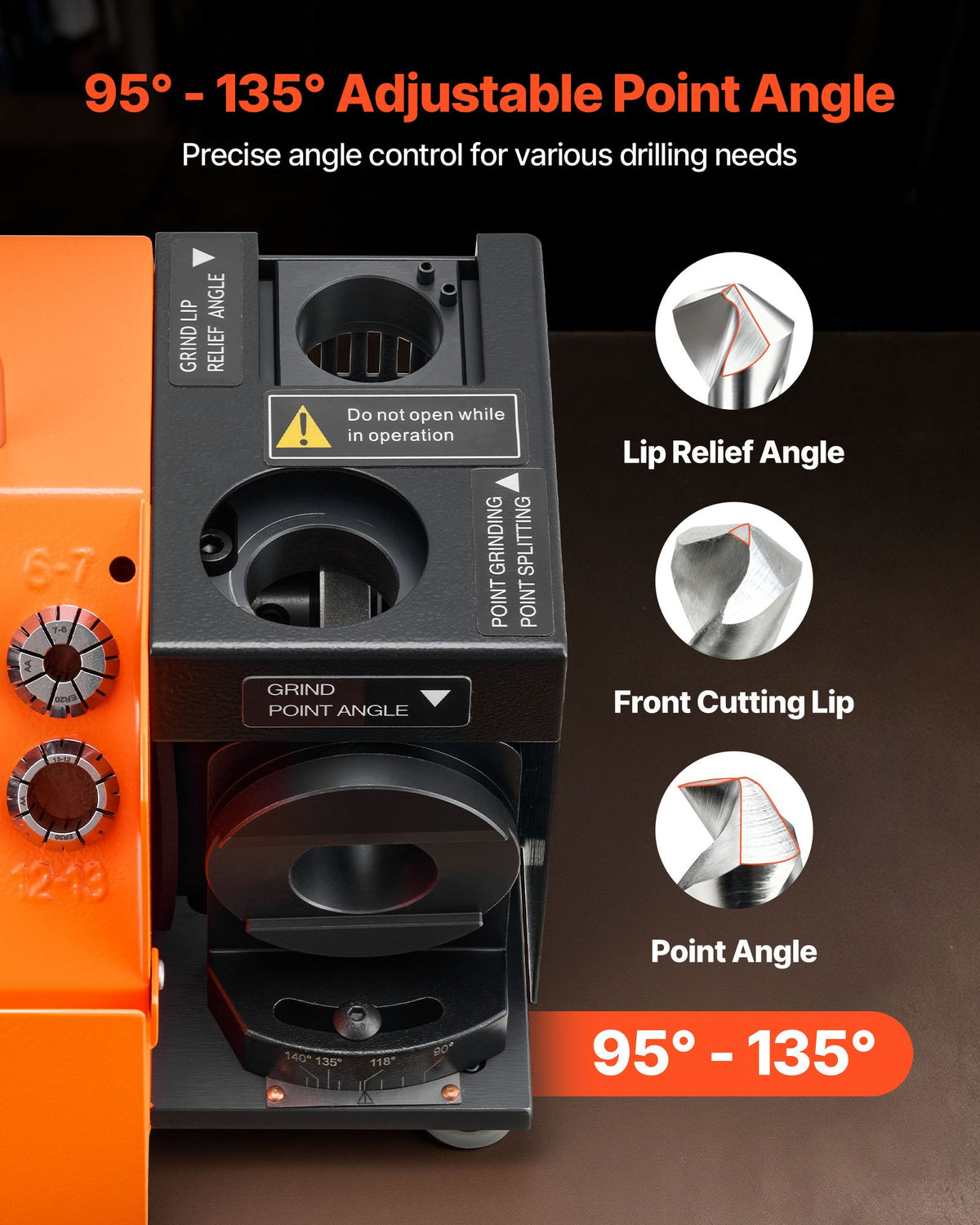 Drill Bits Sharpener MR-13D, 3–13mm Professional Drill Bit Grinder with Adjustable Lip Relief Angle, Front Cutting Lip & 95°-135° Point Angle, 4600RPM Re-Sharpener with 11 Collets & CBN Wheel