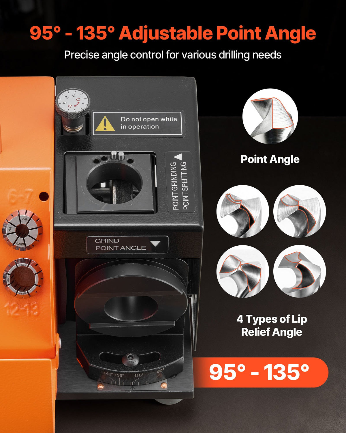 Drill Bits Sharpener MR-13B, 3-15mm Drill Bit Grinder Sharpener with Adjustable Lip Relief Angle & 95°-135° Point Angle, 4600RPM High Speed Re-Sharpener with 13 Collets, CBN & SDC Wheels